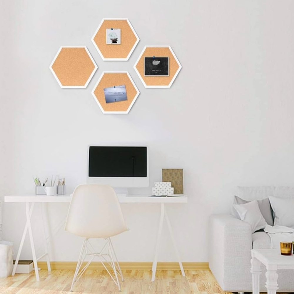 NEW Set of 4 Hexagon White Frame Bulletin Cork Boards